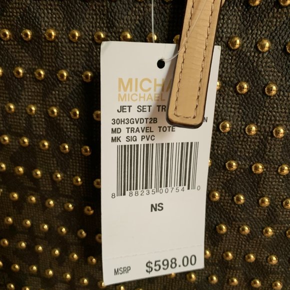 NWT! MICHAEL KORS MK STUDDED JET SET TRAVEL TOTE BAG WITH DUST BAG - Picture 10 of 13